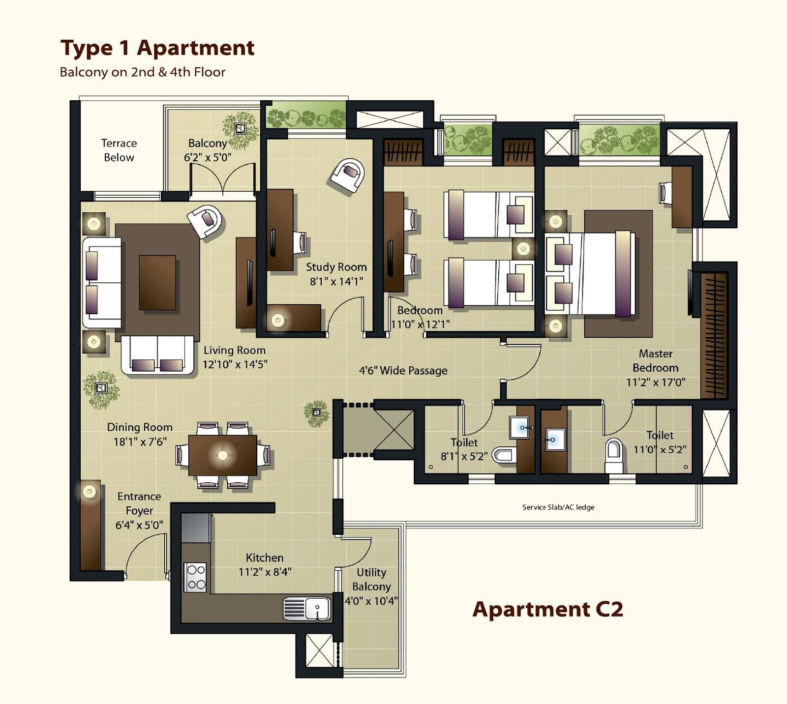 3 BHK Exemplar floor plan, Codename - The Grand Six