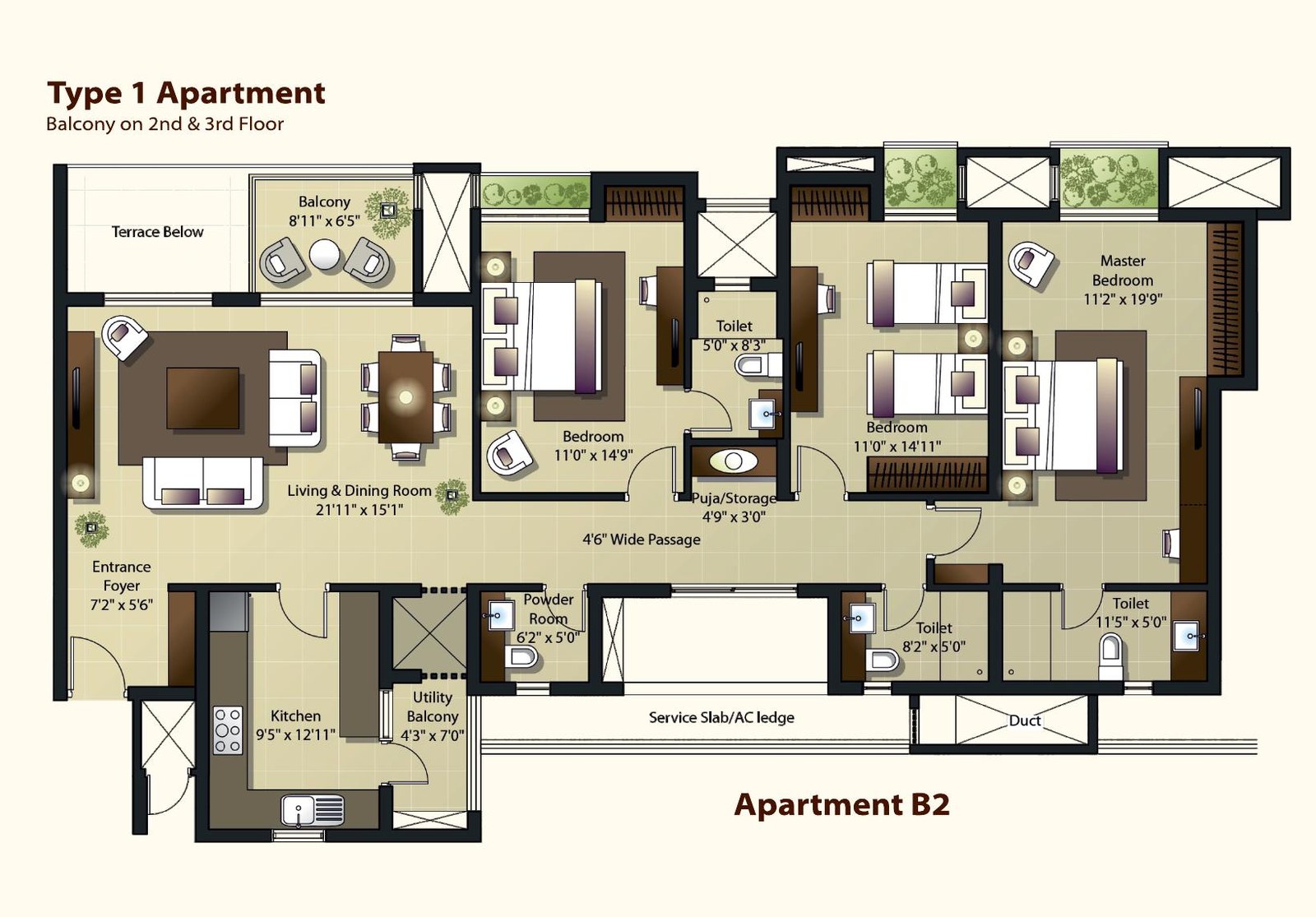 3 BHK Grande floor plan, Codename - The Grand Six