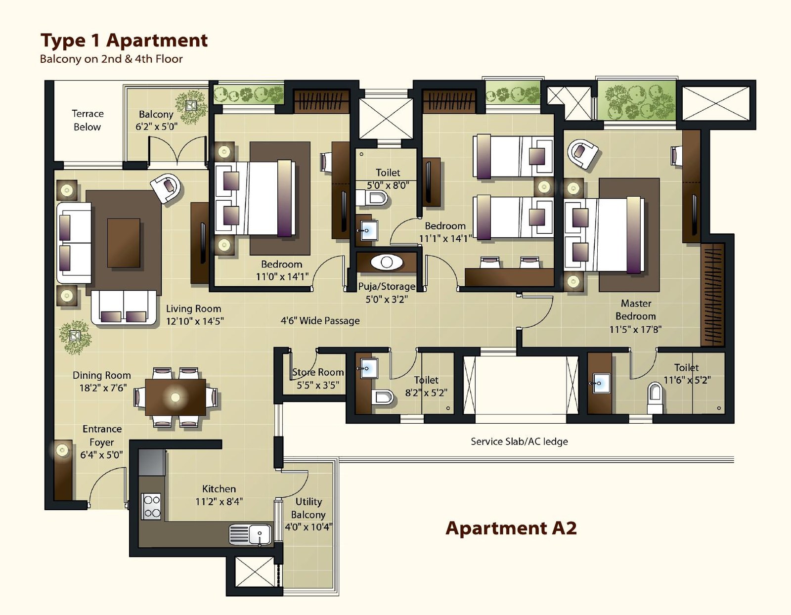 3 BHK Stellar floor plan, Codename - The Grand Six